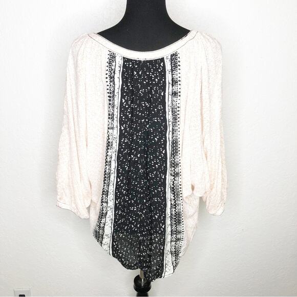 Free People black peach white floral batwing sleeve button down top size Small - Picture 15 of 15